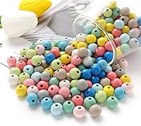 Vista 5 de ToBeIT 1000 cuentas de madera redondas de colores surtidos, cuentas espaciadoras redondas de madera con agujero pintado para manualidades