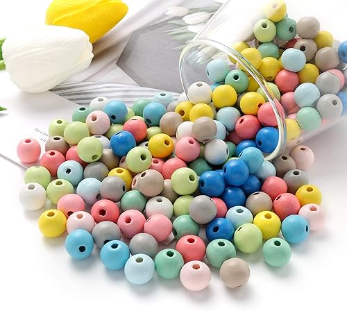 Miniatura 5 de 200 cuentas de madera redondas de colores surtidos, cuentas espaciadoras de madera para manualidades, fabricación de joyas (sombra - 0.630 in)
