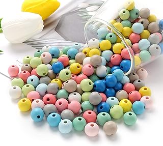 ToBeIT Wooden Beads 400 pcs Assorted Color Round Wood Beads, Painted Hole Round Wood Spacer Beads for DIY Craft, Jewelry Making(400 pcs)