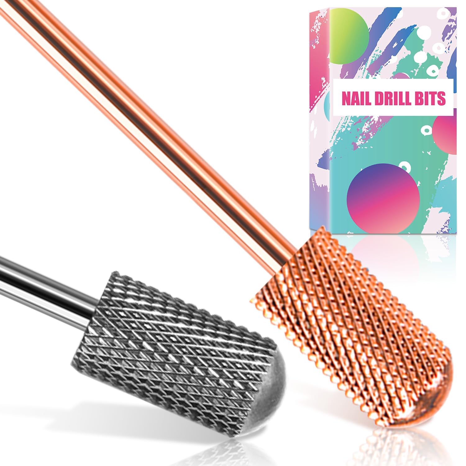 Nail Drill Bits, 2PCS Safety Bits for Nail Drill, Tungsten Carbide Bits, 3/32" Electric Drill Bits Set for Acrylic, Gel Nails, Large Barrel Fine Nail