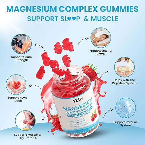 Miniatura 4 de Gomitas de complejo de magnesio 8 elementales de 1000 mg  Glicinato de magnesio, citrato, malato, taurato, para huesos, músculo, salud nerviosa,