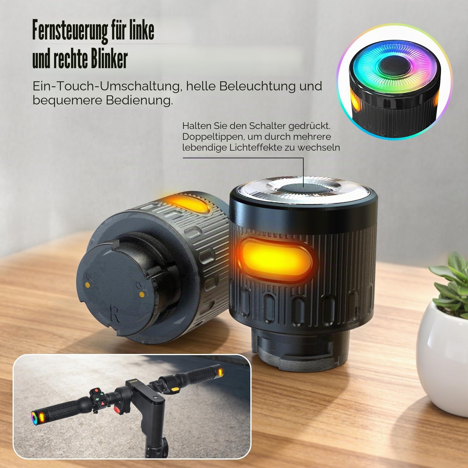Lenkergriff-Set mit kabellosem Blinker für Elektroroller 2,2 cm Durchmesser Griffe mit Fernbedienung und Ladegerät Zubehör