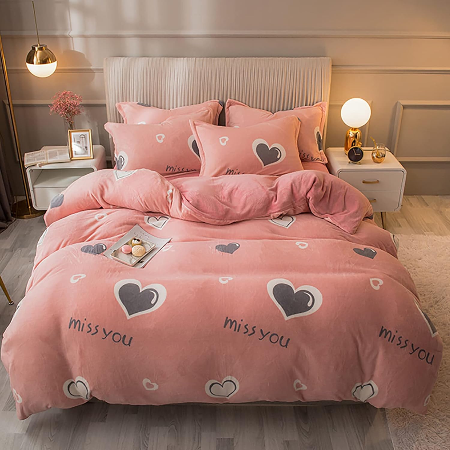 Flannel Thick Comforter Cover Extra Soft and Warmth Duvet Cover Modern Pattern Printed Bedding 1 Pack,Zipper Closure, 79x91