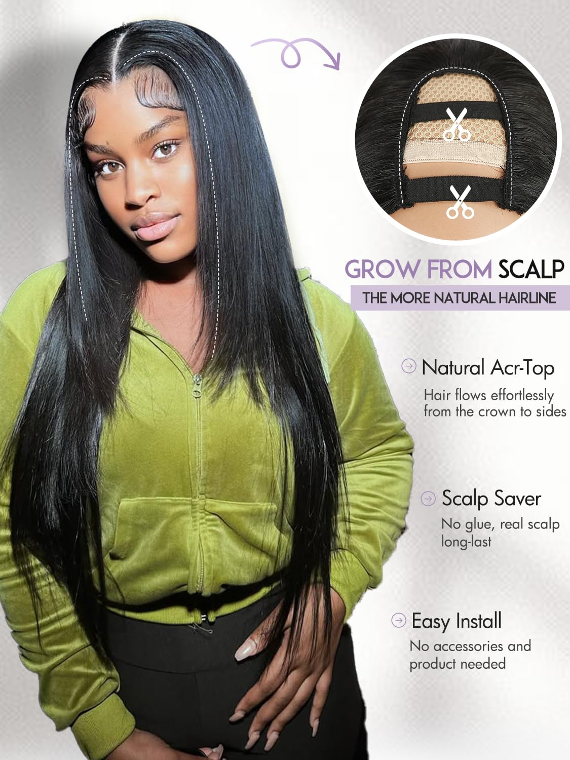 Quantum Love Yaki Straight Layered U Part Wigs V Part Glueless Clip in Half Wigs for Women Realistic Natural Looking Heat Resistant Synthetic Hair(24inch,Natural Black)