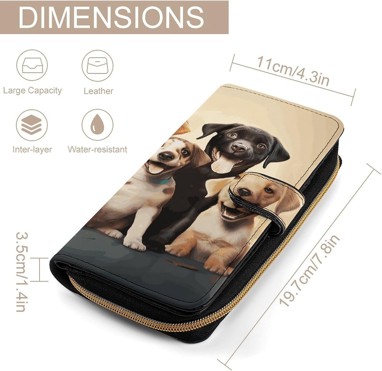 Dogs Happy Party Wallet,PU Leather Material, Small Wallet,Bifold with Zipper, Travel Wallet,Compact And Portable for Men And Women 7.8 * 4.3 * 1.4 Inches