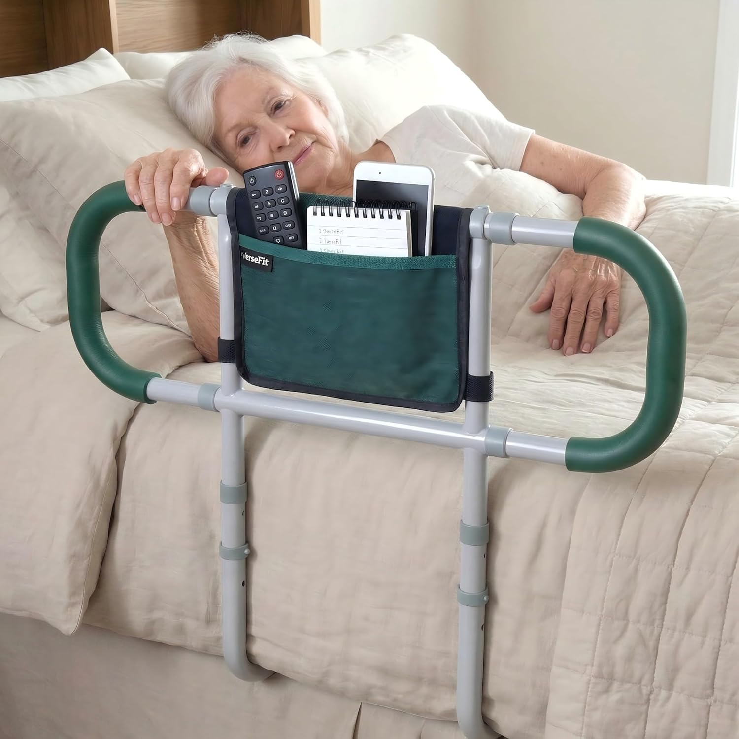 Adjustable Bed Cane for Seniors; Bed Rails for Elderly Adults Safety; Bed Stand Up Assist Handrails; Bedside Safety & Assisting Rails; Grab Bar Pull Up Assist; Load 350lbs