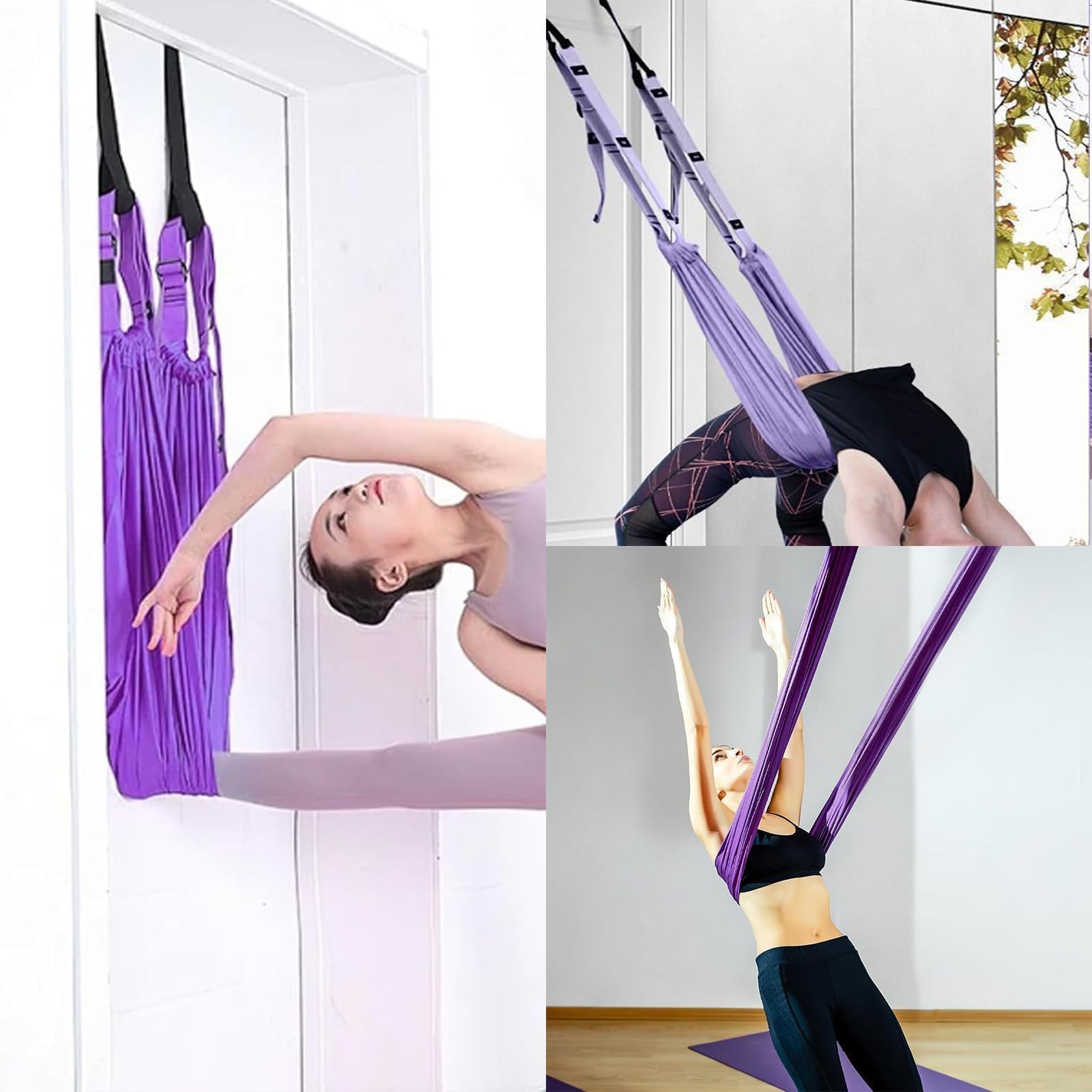 Amaca Aerea Antigravità per Yoga, Amaca Yoga, Cinghia larga 40 mm può essere regolata liberamente e può sopportare un carico di 150 kg, Per yoga, Pilates, Ginnastica, Flessibilità(Purple)
