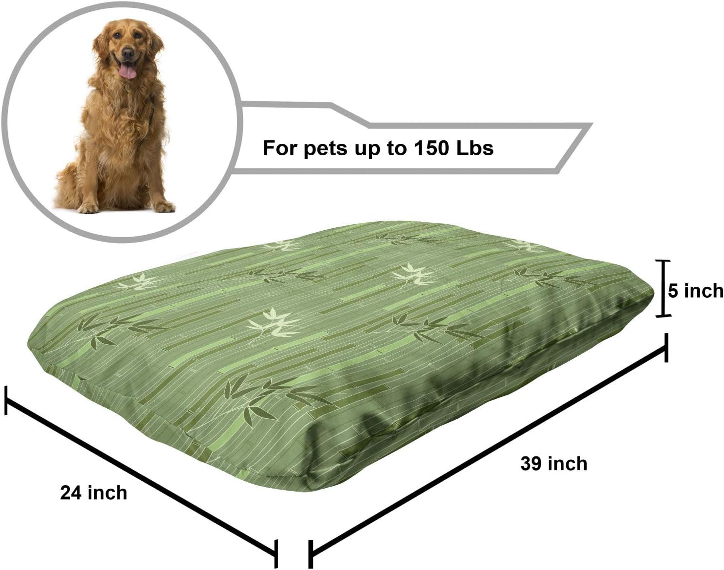 review Lunarable Green Oriental Pet Bed, Graphic Repetitive Exotic Branches and Leaves Silhouette, Chew Resistant Pad for Dogs and Cats Cushion with Removable Cover, 24
