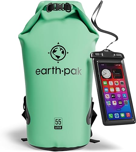 Earth Pak - Bolsa seca impermeable, mochila enrollable mantiene el equipo seco para kayak con funda impermeable para teléfono