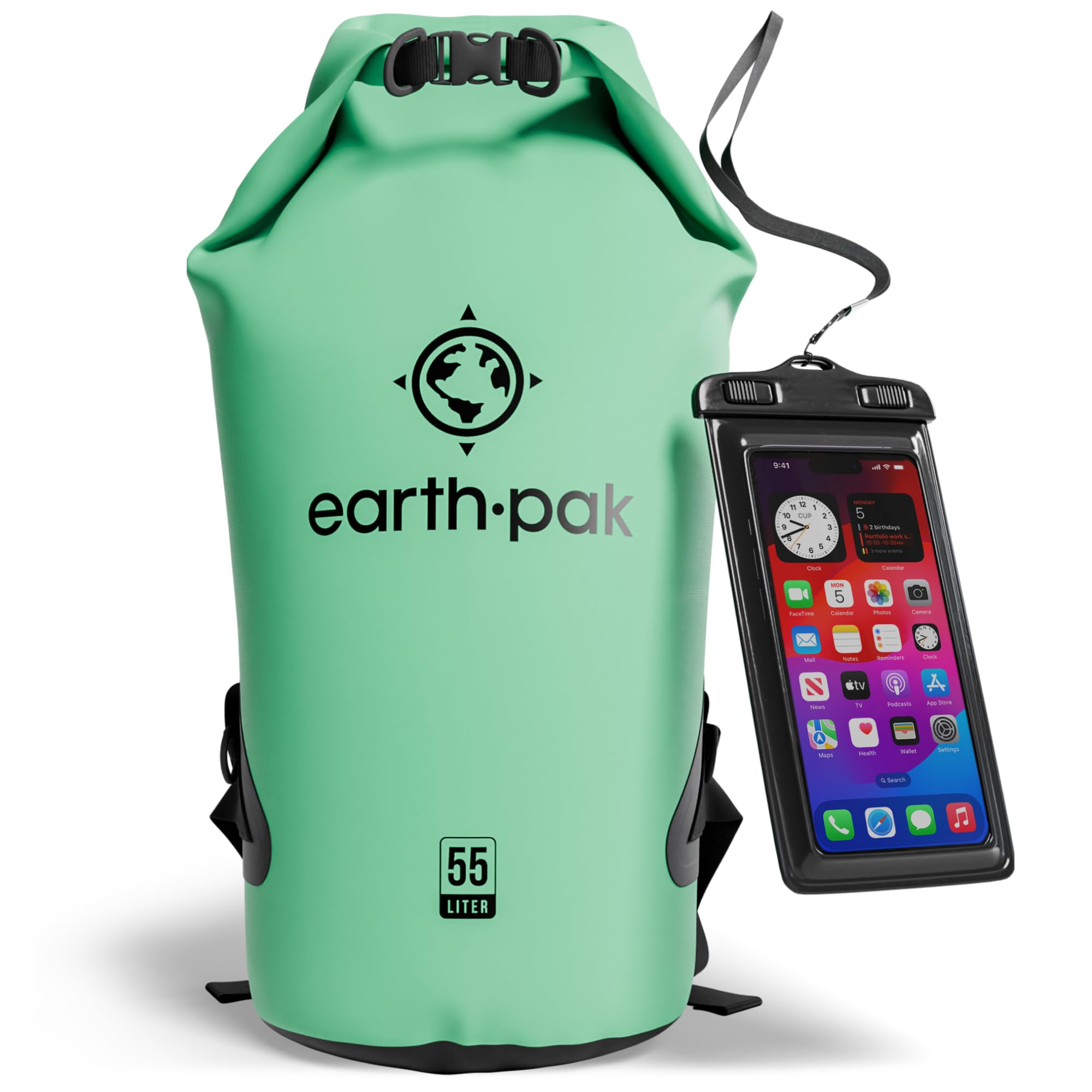 Earth Pak -Waterproof Dry Bag - Roll Top Dry Sack Keeps Gear Dry for Boating, Hiking, Camping and Fishing with Waterproof Phone Case