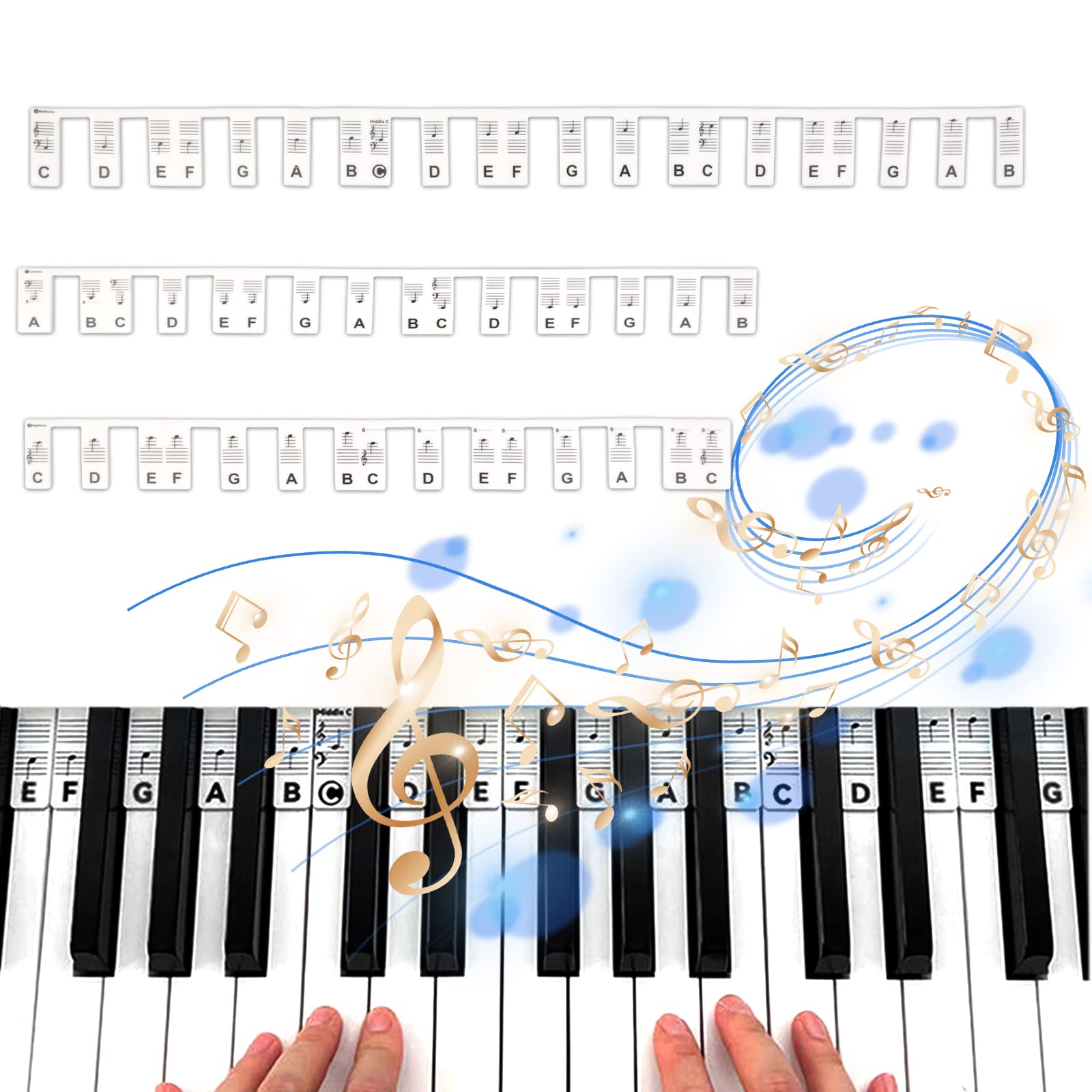 Autocollant Piano 88 Touches,Autocollant Note Piano,Étiquettes en Silicone pour Piano pour Débutants et Enfants pour pratiquer