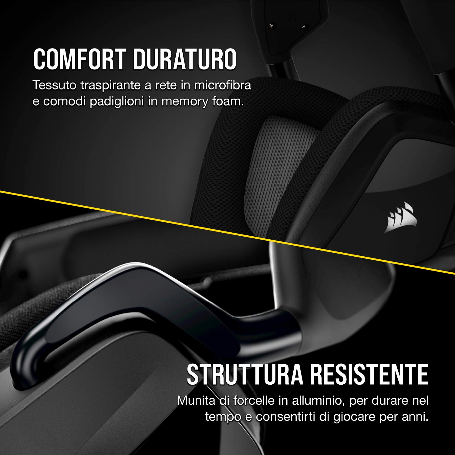 Corsair VOID ELITE Wireless Cuffie Gaming con Microfono, Audio 7.1 , Wireless 2.4 GHz a Bassa Latenza, 12 metri di Portata, Personalizzabili Illuminazione, Compatibile con PC/Mac/Playstation, Nero