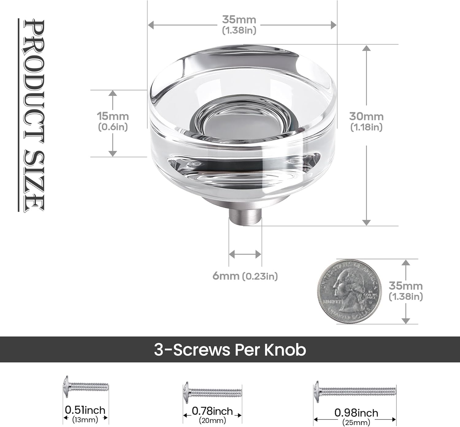 1.38 Inch Polished Chrome Crystal Cabinet Knobs and Pulls, 8 Pack Round Glass Drawer Knobs for Kitchen Cabinets, Bathroom Vanity, Bedroom Dresser, Closet & Furniture Hardware