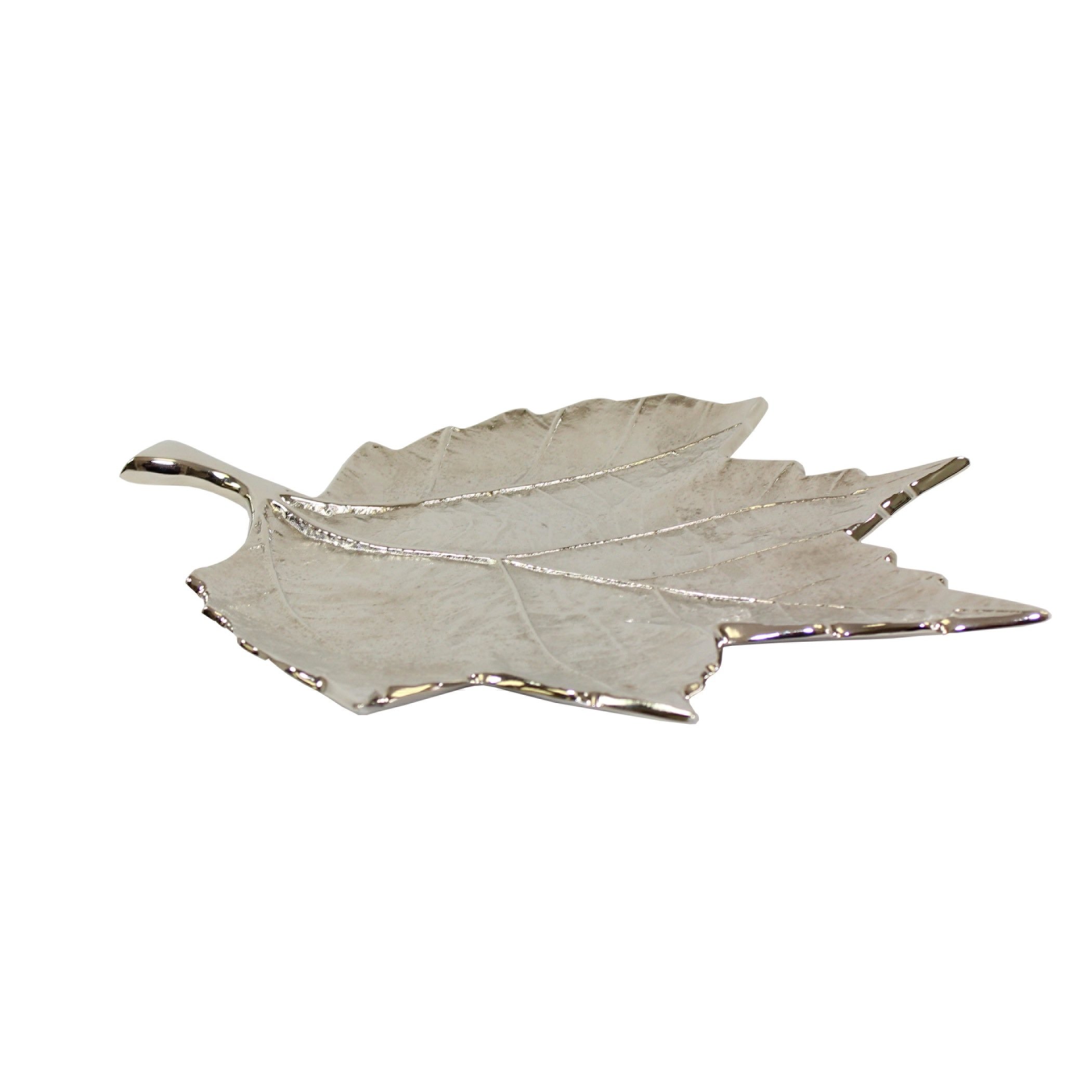 Pampa Bay Leaves Embossed Leaf Dish, 13.5 by 12", Silver