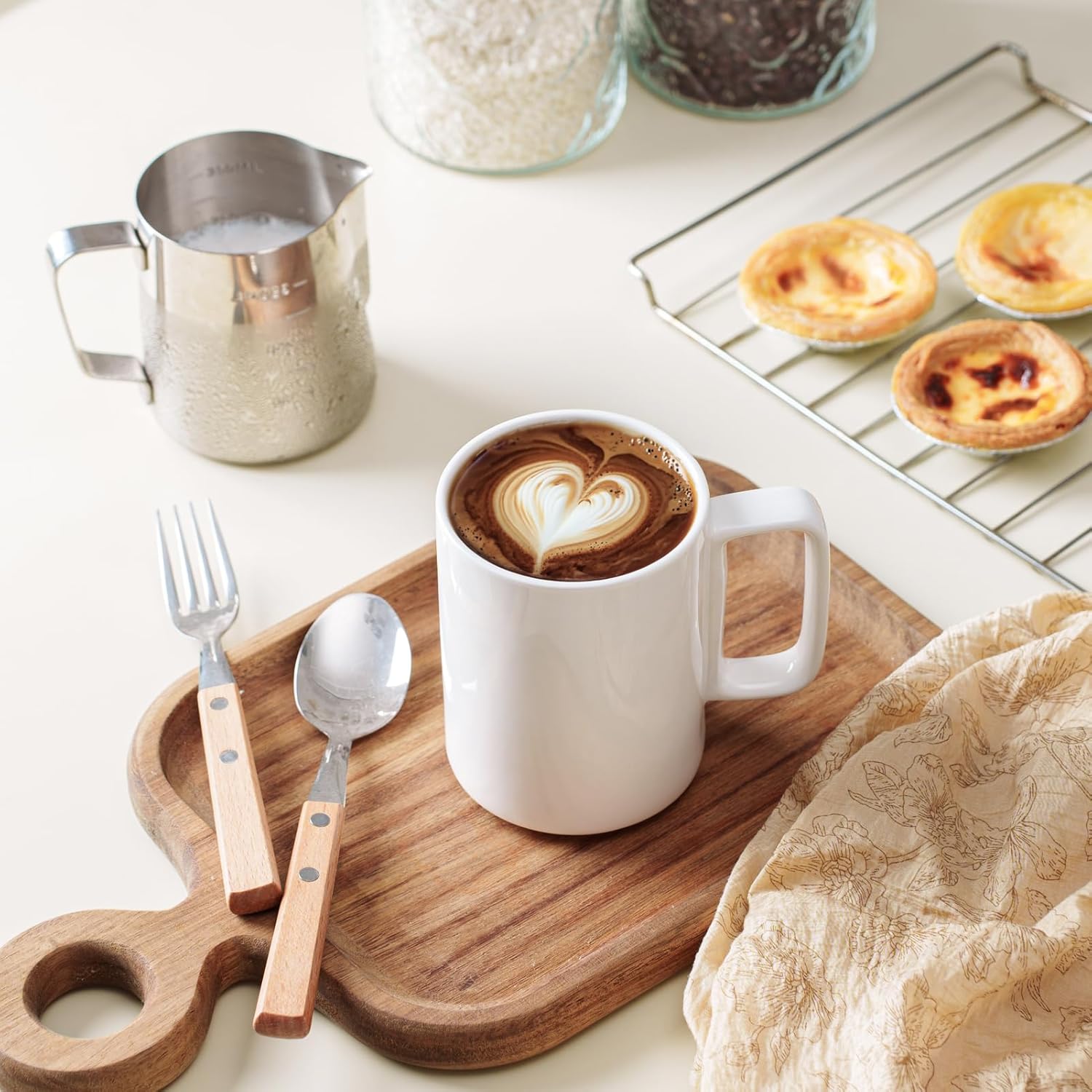 E-liu Porcelain Tea Mugs Coffee Mug Set, Large 15 Ounces Cups for Coffee, Tea, Cocoa, and Mulled Drinks, Set of 6, White - Image 5