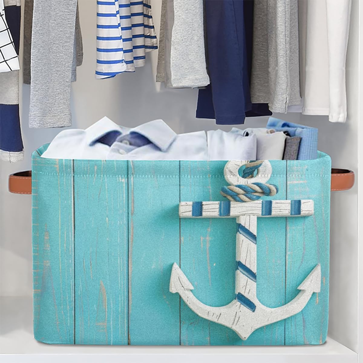 AUUXVA Storage Basket Cube Box Durable Canvas Toy Basket Organizer Bin for Shelf Closet (1 Pack, Anchor)