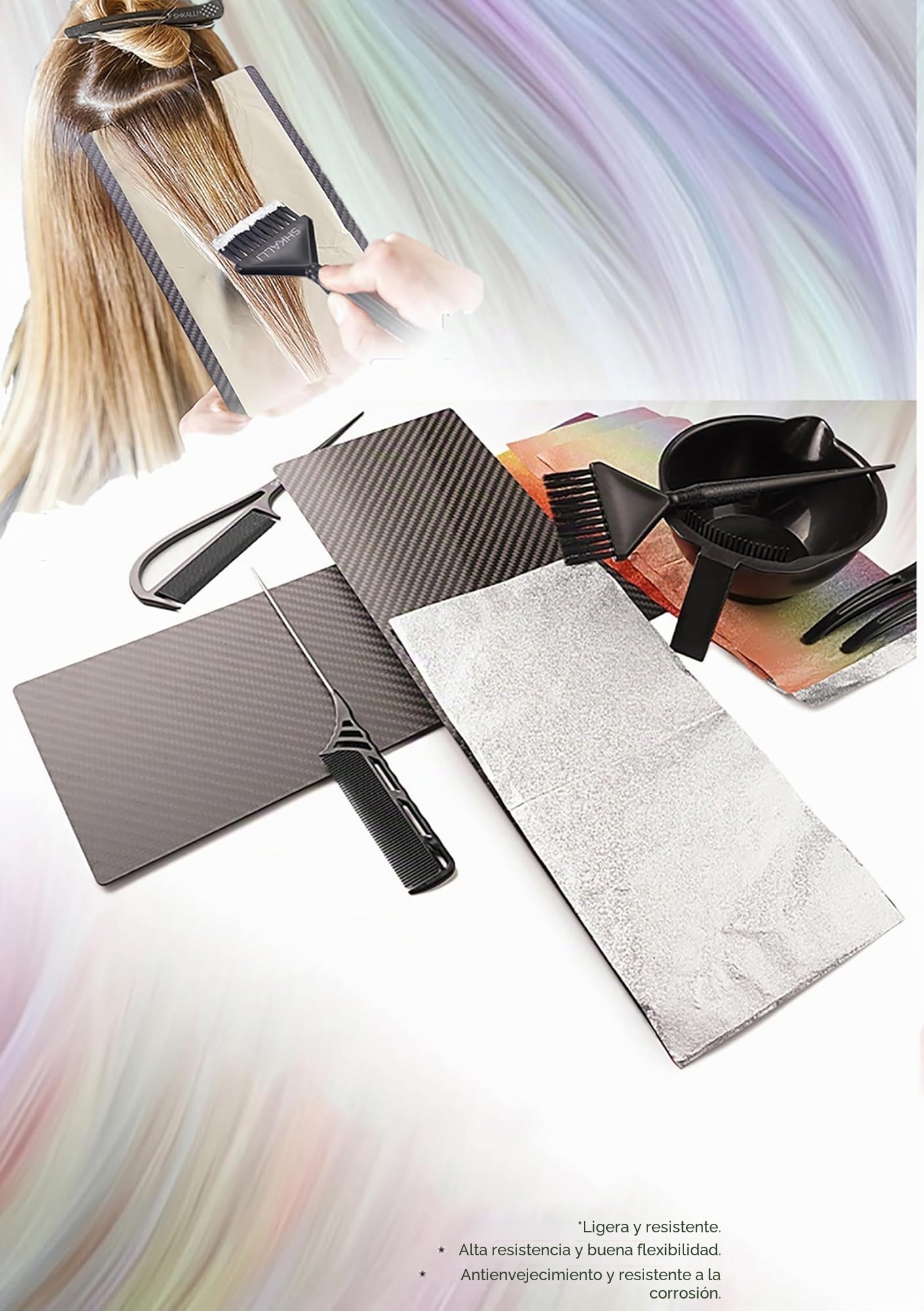 Tablero de balayage profesional de fibra de carbono - Herramienta de peinado ligera y antideslizante para peluquería, uso en salones de belleza (Color: negro mate H)