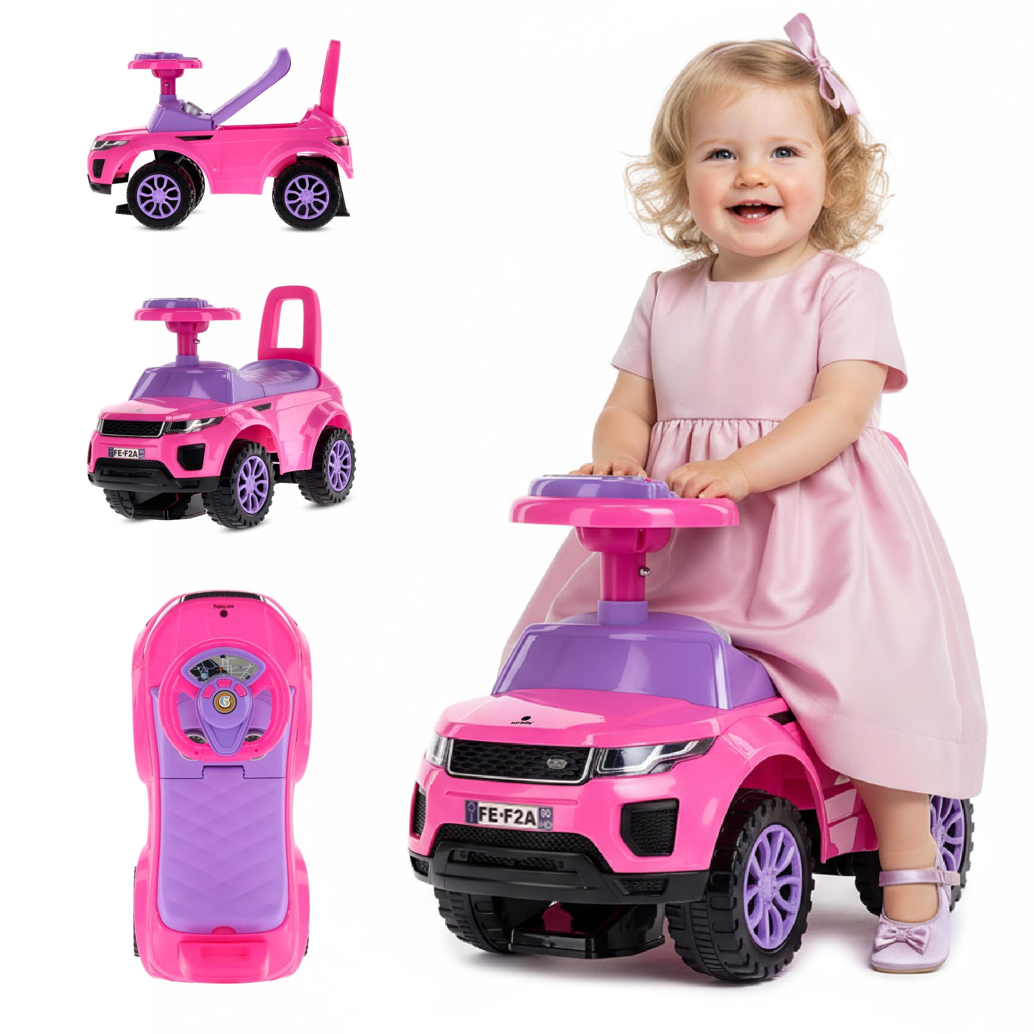 Rutschauto ab 1 Jahr, Kinderauto ab 12 Monaten, Baby Auto, Lauflernhilfe mit Hupe und Motorengeräuschen (Rosa)