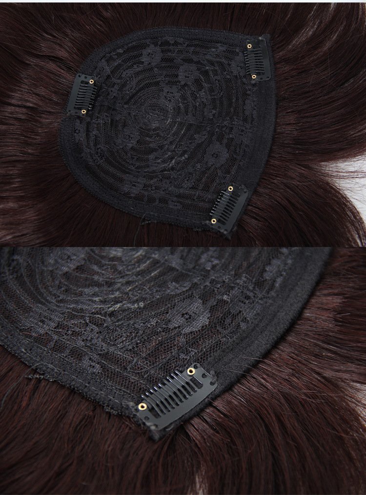 12" Clip on Straight Women Hairpiece 100% Human Hair Topper Long Hairpiece Flat Bangs Top Piece For Women (reddish brown,12")