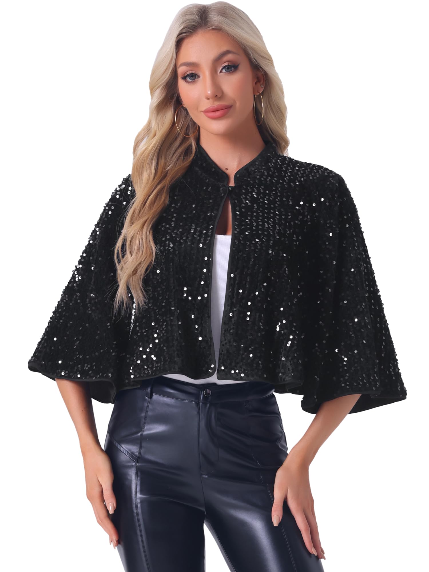 Allegra K Vestes à paillettes pour femme, capelet en velours, boléro, boléro