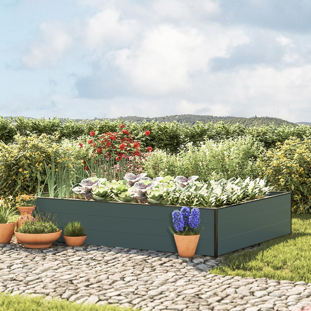 Carré Potager Surélevé HALFSIZE Aluminium - 195x99x39cm, Stable, Sans Entretien, Montage Facile