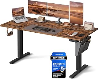 SONGMICS Höhenverstellbarer Schreibtisch elektrisch, 160 x 70 cm, stufenlos verstellbar, Memory-Funktion mit 4 Höhen, vintagebraun LSD136K01