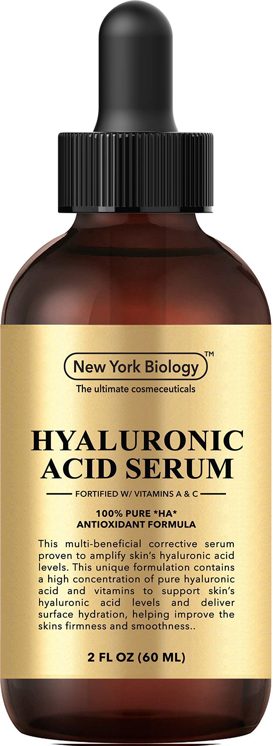 New York Biology Hyaluronic Acid Serum for Face with Vitamins C and E - Professional Strength Hydrating Serum for Dry Uneven Skin - 2 Fl oz