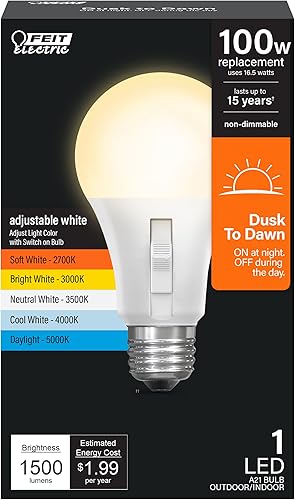 Miniatura 10 de Feit Electric Bombilla LED del atardecer al amanecer, equivalente a A19 60 W, 5CCT, no regulable, base media E26, 90 CRI, 800 lúmenes, blanco