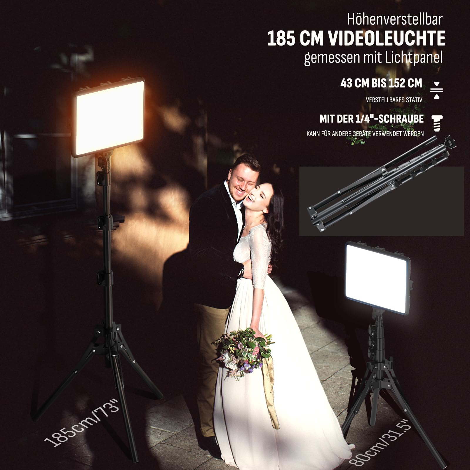 Video Licht Set, 2-Pack 25x20 cm 15 W LED Studio Fotolicht, Dimmbares 2800–6500K Kamera Licht für Video/Streamen von Selfies/Porträts im Innenbereich, Licht mit 160cm Stativ/TypC Adapter (2-Pack)