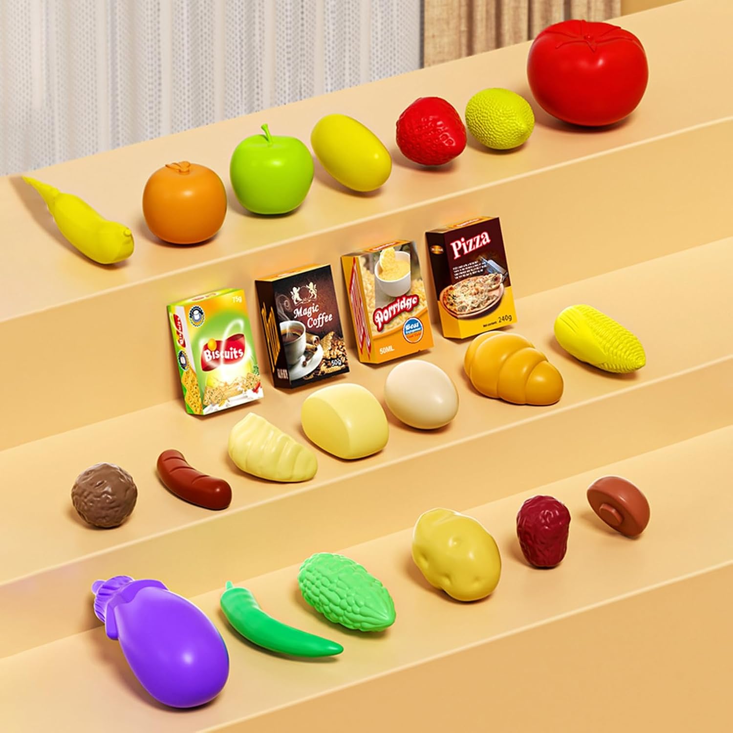 Shopping Cart for Kids, Toddler Trolley Cart Toy Supermarket Playset with 29 Play Food Fruit Vegetable Dessert Accessories, for Pretend Grocery Store Play, Fun and Educational Toy for Kids Aged 3+ Gr