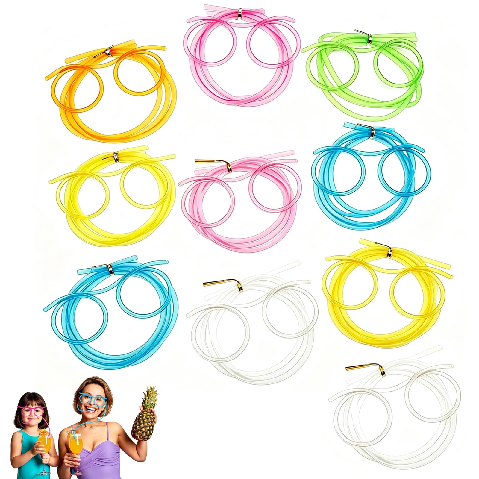 10 Pack Straw Glasses, 6 Colours, Crazy Straws for Parties