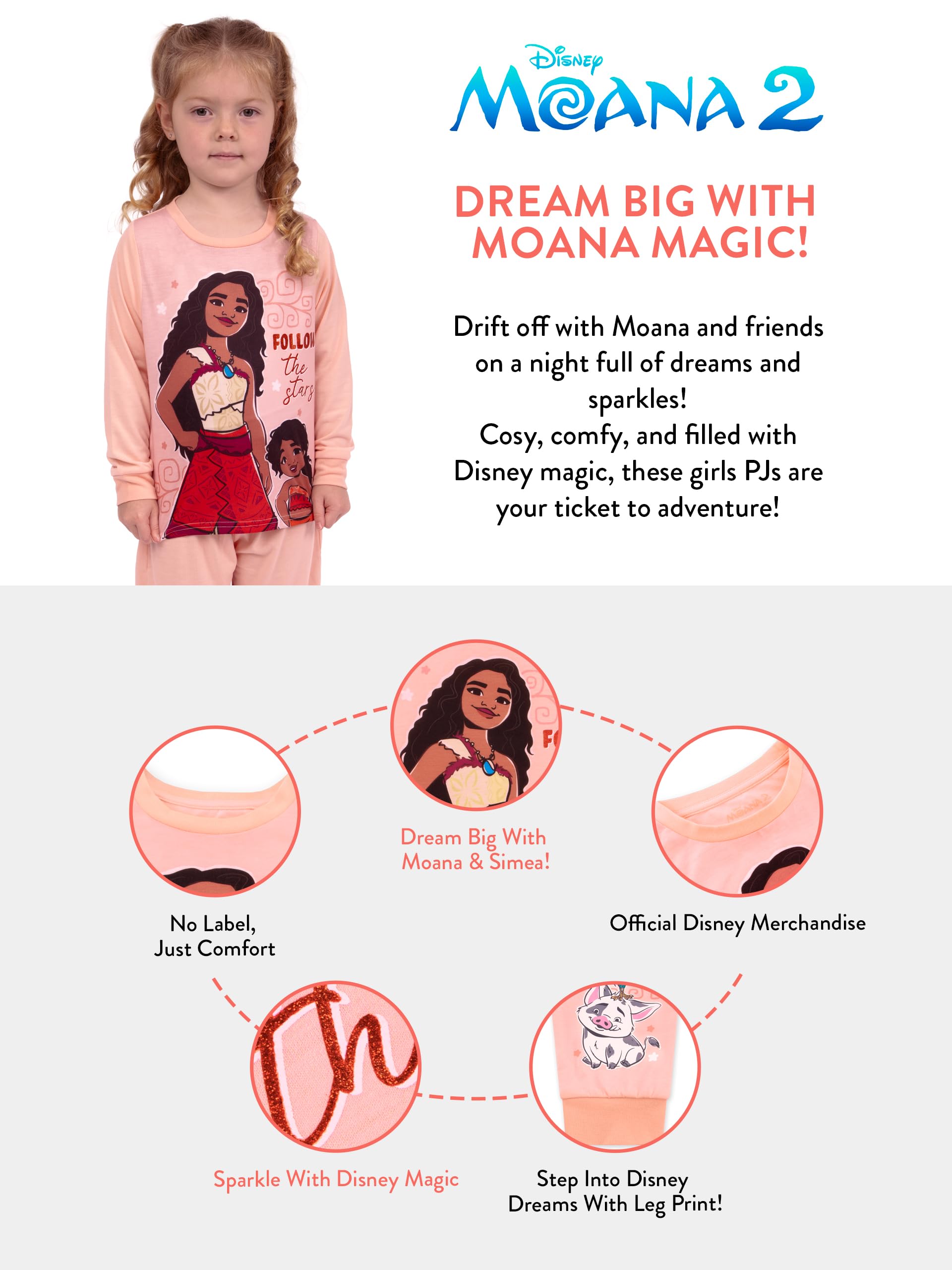 Disney Moana Piżamy | Piżamy Z Brokatem Dla Dziewczynek | Zestawy Piżam Dla Dziewczynek