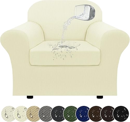 Miniatura 73 de Funda para sofá 100% impermeable, juego de 4 piezas, funda de sofá a rayas para sofá de 3 cojines, con parte inferior de TPU a prueba de fugas