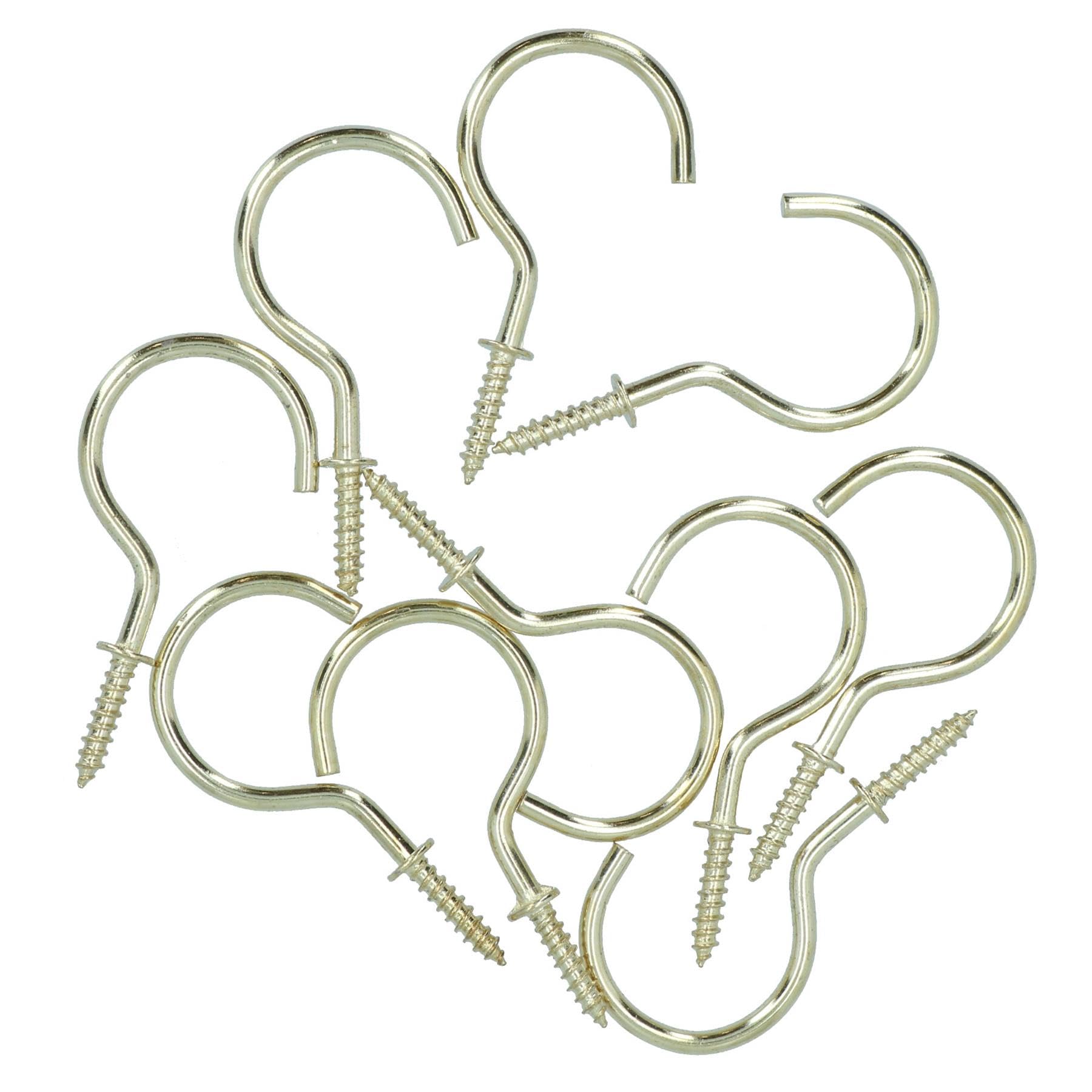 AB Tools 50mm Cup Hook Screws Picture Curtain Hangers Fasteners Brass Coated 20pc