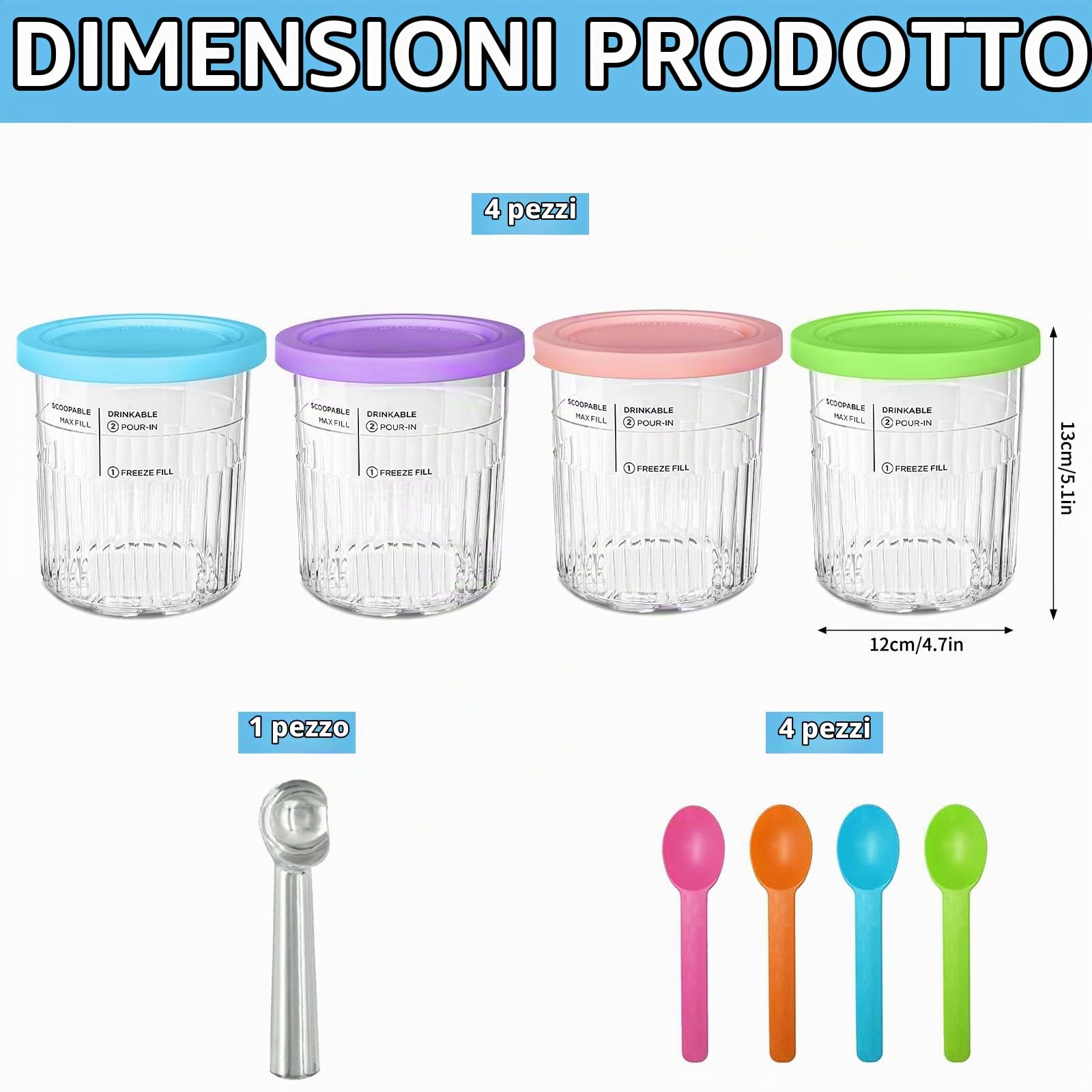 Contenitori per Gelato,4 Pezzi Accessori Gelatiera Serie 680ML,Contenitore Creami per Macchina da Gelato Ninja Creami,Contenitori per Gelato con Coperchio,per Serie NC501 NC500,Senza BPA