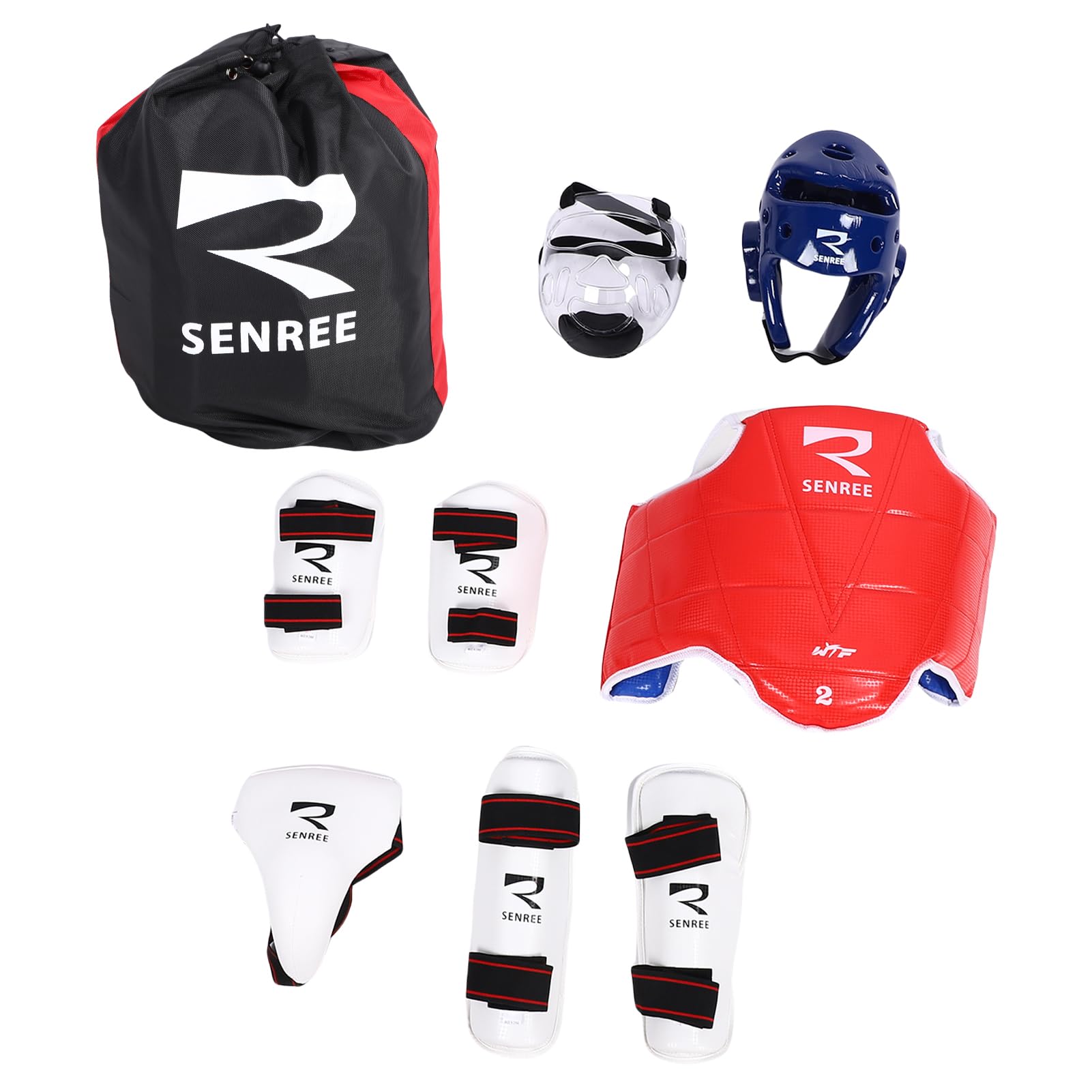 Ausla Karate Sparring Gear Set, Materiał ze Skóry PU, Lekki Sprzęt Ochronny, Zawiera Kask i Ochraniacze do Treningu Taekwondo i MMA