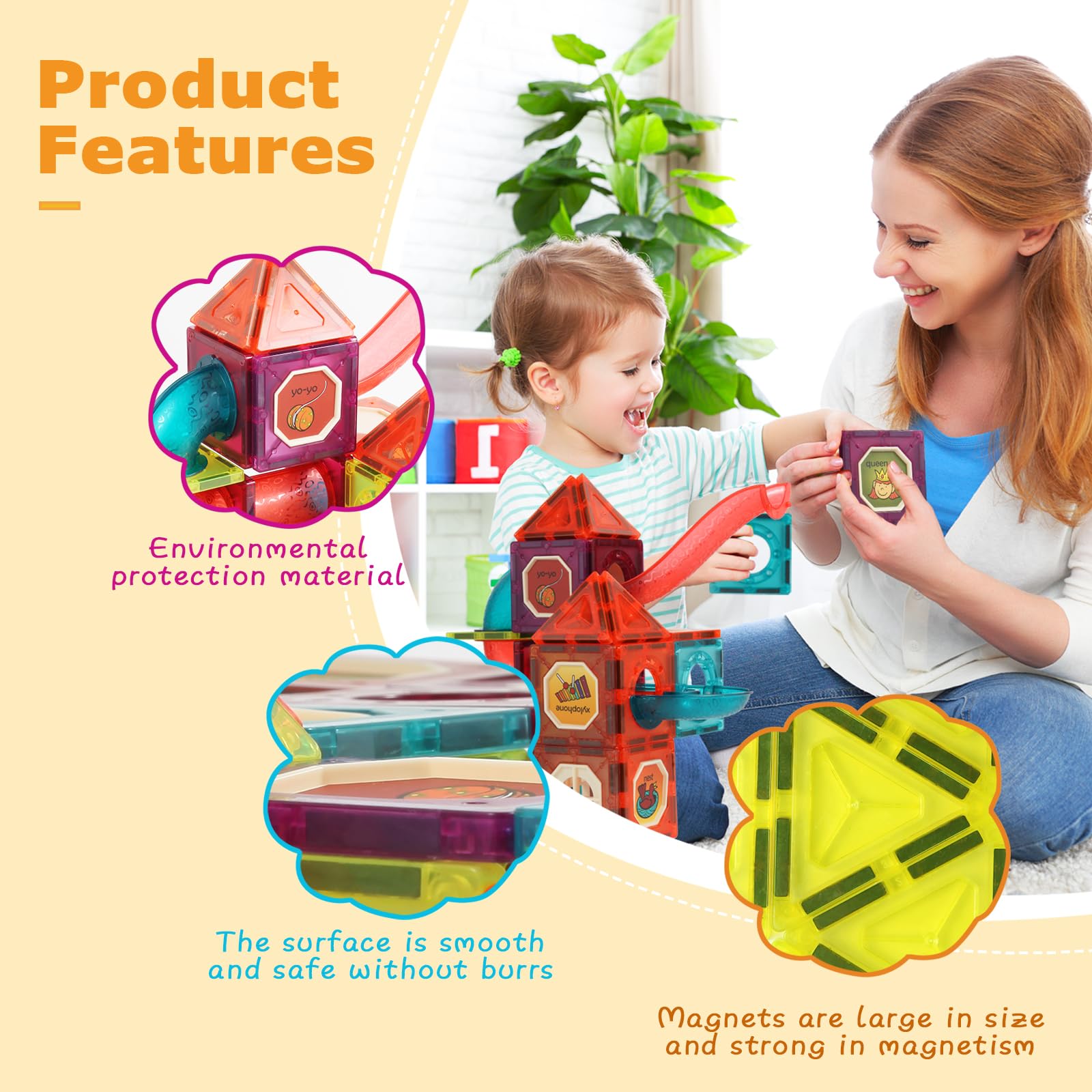 Beeyouk costruzioni magnetiche,111 Pezzi Giocattoli Educativi Magneti Bambini per Ragazzi Ragazze,Giochi 3D Tubi Costruzioni Magnetiche per Bambini, Regalo per Bambini di 3 4 5 6 7 8 9 10 Anni