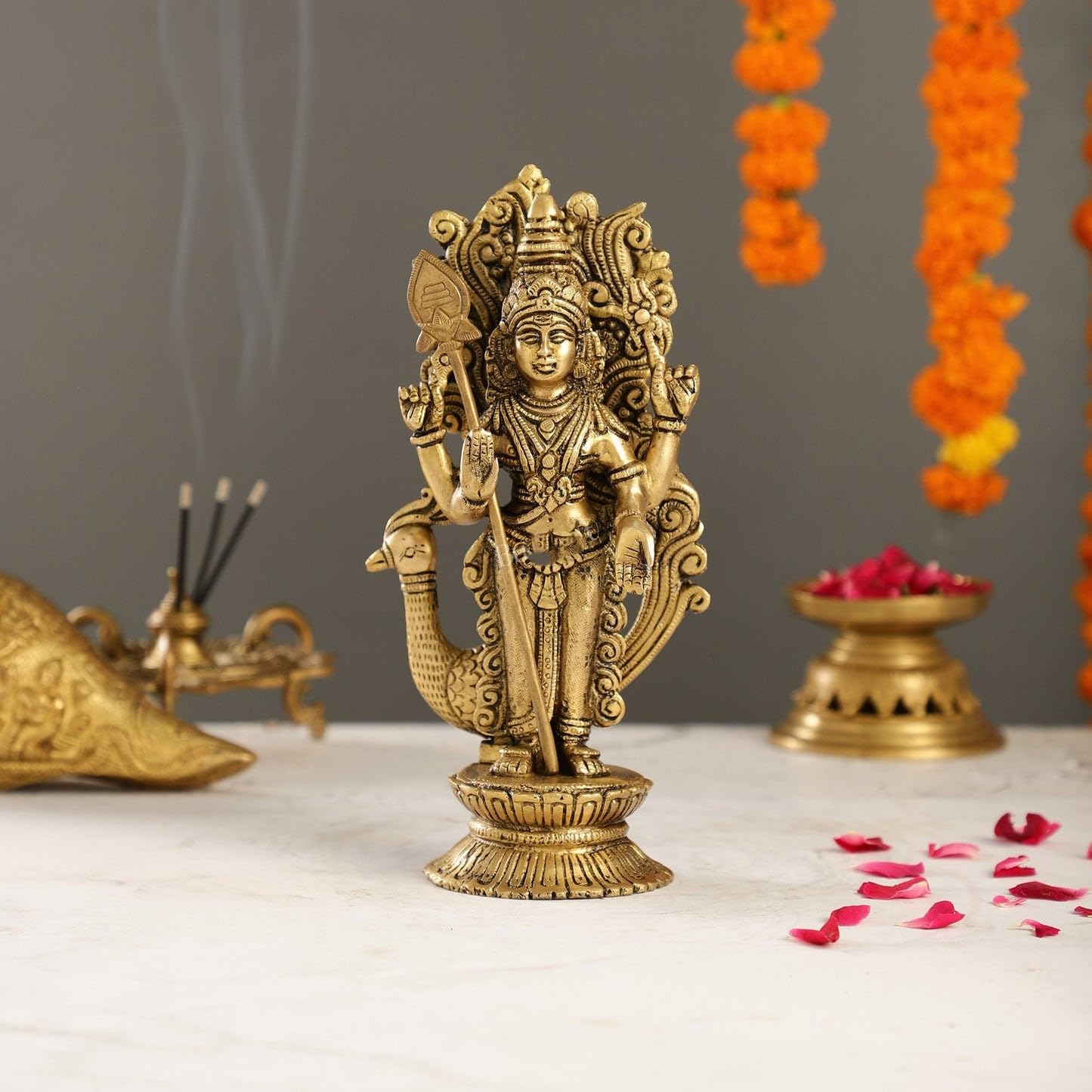 Lord Murugan en laiton Kumaraswamy 25 cm idole indienne Subramanya Shanmukha
