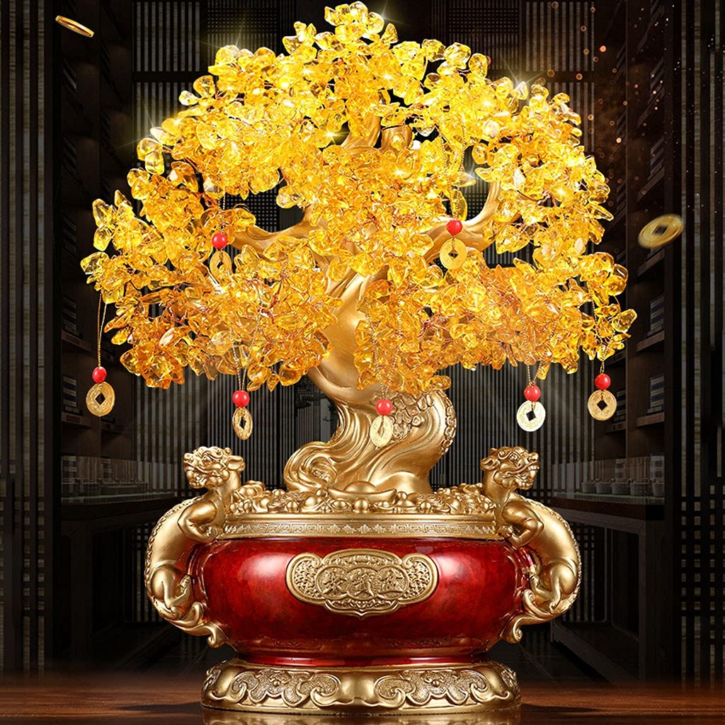 sdneNest Albero di cristallo giallo albero della fortuna albero della fortuna decorazione casa ufficio cristallo albero della fortuna Feng Shui albero fortunato albero denaro albero 27,6/32,9/41,92 cm