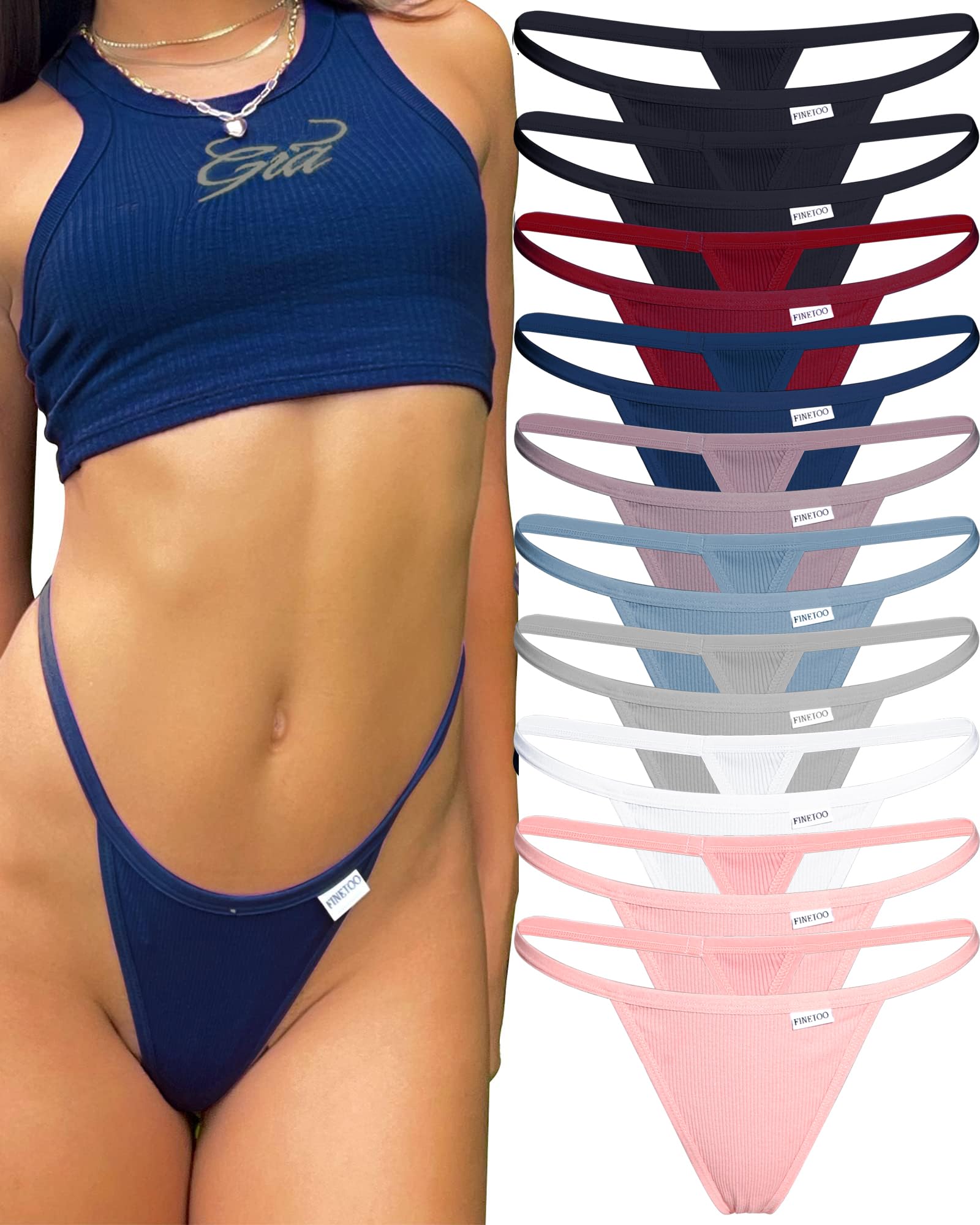 FINETOO 10er Pack G String Tangas Damen Baumwolle Unterwäsche Frauen Low Rise Stretch T-Back Tanga Sexy Unterhosen Women S-XL