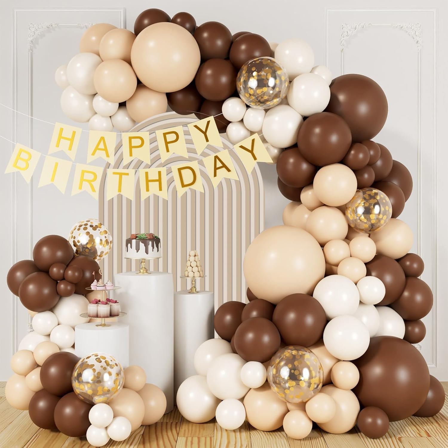 Ripples Arched Frame Fabric Cover Backdrop Baby Bridal Shower Birthday Wedding Decor Spandex Fitted Stretchy (Beige, 6FT)