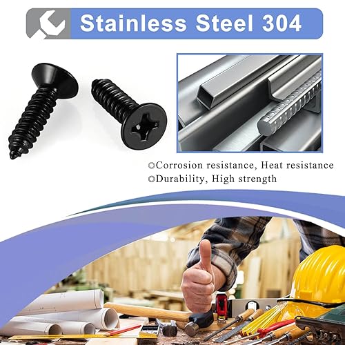 Miniatura 5 de Tornillos Phillips Drive para madera, acero inoxidable 304 de óxido negro, 100 unidades #8 x 1-12 pulgadas, 18-8, autorroscantes