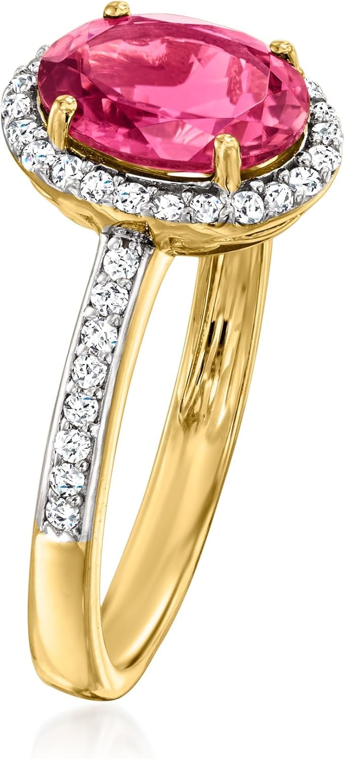 Ross-Simons 1.70 Carat Pink Tourmaline Ring With .24 ct. t.w. Diamonds in 14kt Yellow Gold