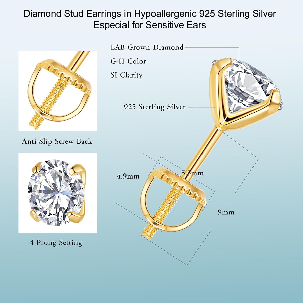 Strength Sterling Silver Lab Grown Diamond Stud Earrings view 2
