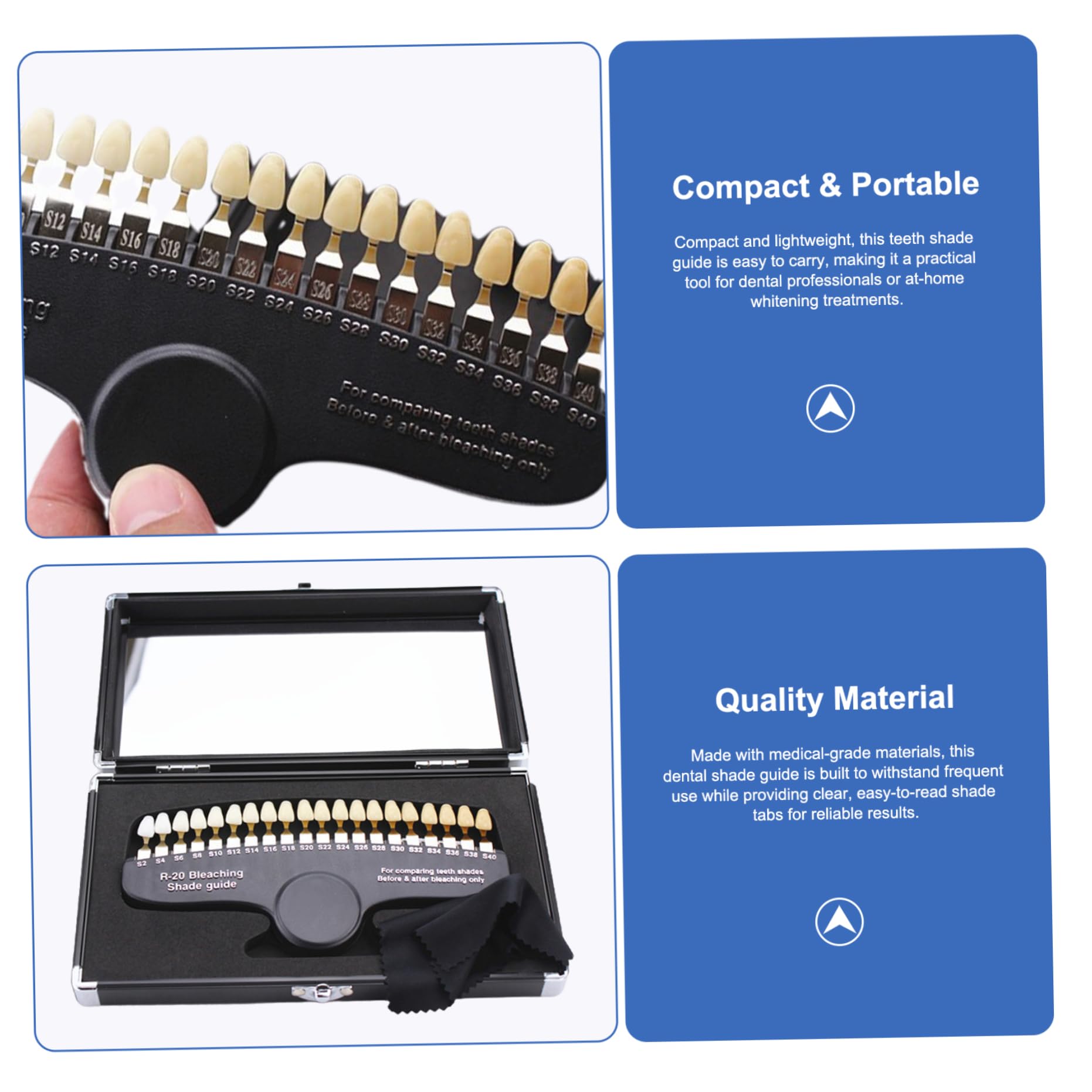 Guía de tonos de dientes dentales, herramientas dentales profesionales 3D R-20 Bandejas de blanqueamiento dental, tabla de tonos de blanqueamiento dental para seguimiento y comparación de efectos.