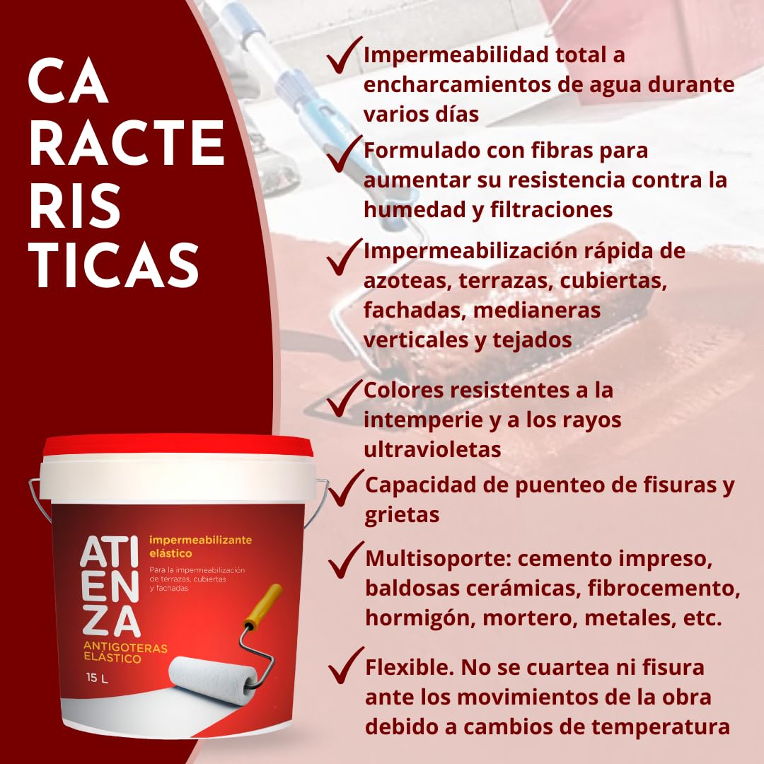 Impermeabilizante elástico antigoteras ATIENZA. De facil aplicación, Para impermeabilizar Terrazas Cubiertas y fachadas. (GRIS, 15 L)
