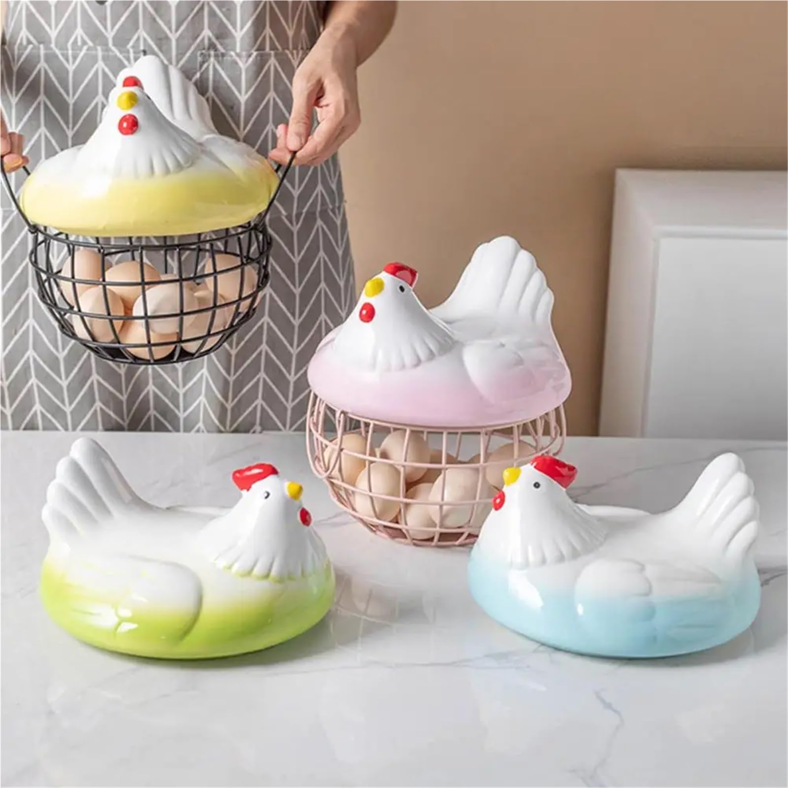 Cesta para huevos 1 juego de porta huevos de gallina, de gran capacidad, resistente al óxido, multifuncional, ideal for el hogar.(Yellow A)