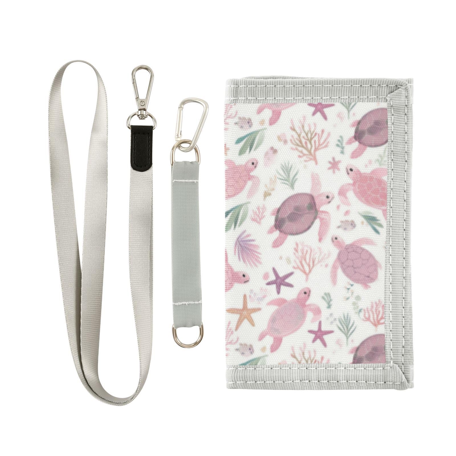 Wusikd Pink Sea Turtles Kids Wallet for Boys Girls Starfish Toddler Trifold Wallet Novelty Wallet for Teens Women Men