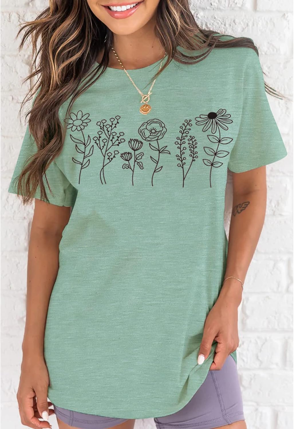 Women's Floral Tee Wildflower Graphic T Shirt Summer Flower Casual Loose Top Crew Neck Short Sleeve Shirts Tees - Image 2