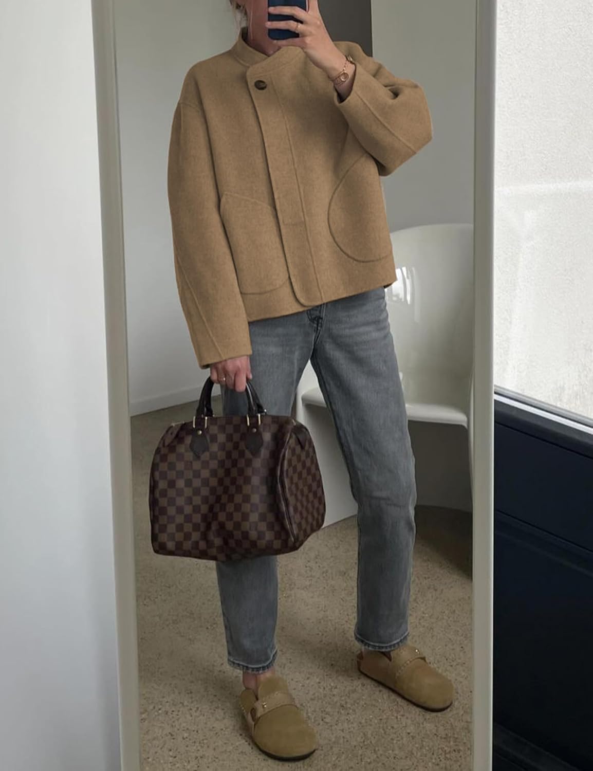 Womens Winter Coats Trendy Pea Coat Oversized Long Sleeve Jackets Short Casual Outerwear with Pockets